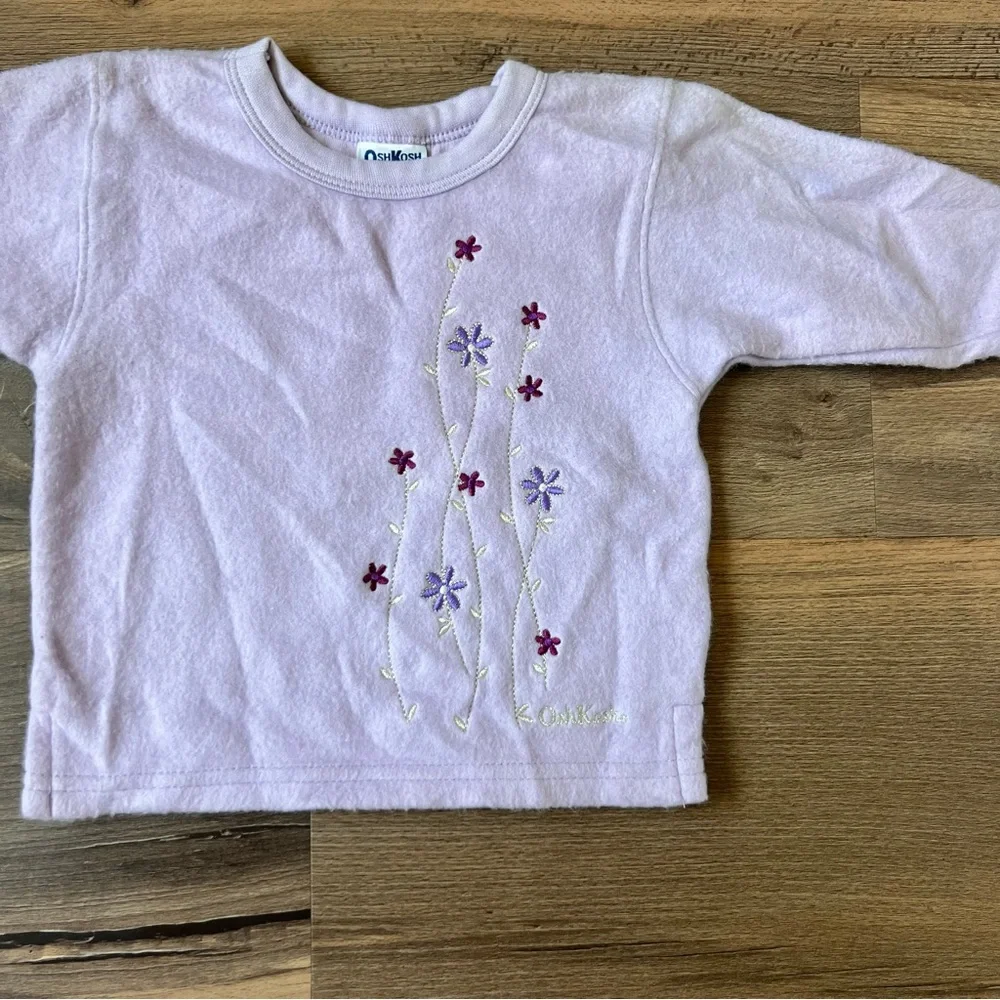 Vintage NWT OshKosh B'Gosh Lavendar Long Sleeve Shirt - Embroidered Flowers 12m